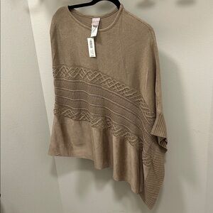 Chico's Nwt tan Faux suede & knit Poncho Sweater